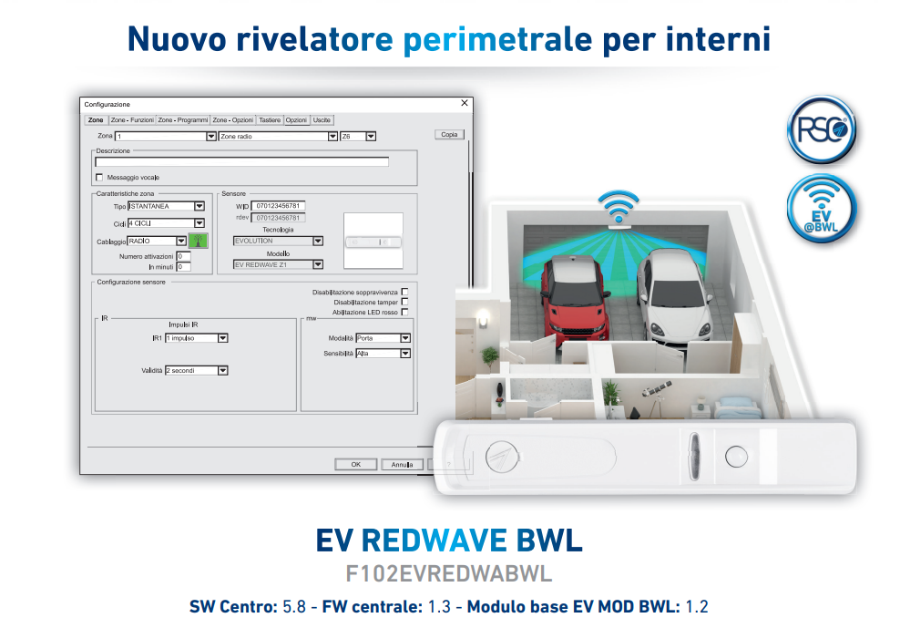 Tecnoalarm EV REDWAVE BWL Rilevatore perimetrale per esterni per la protezione di varchi,porte e finestre per la serie 